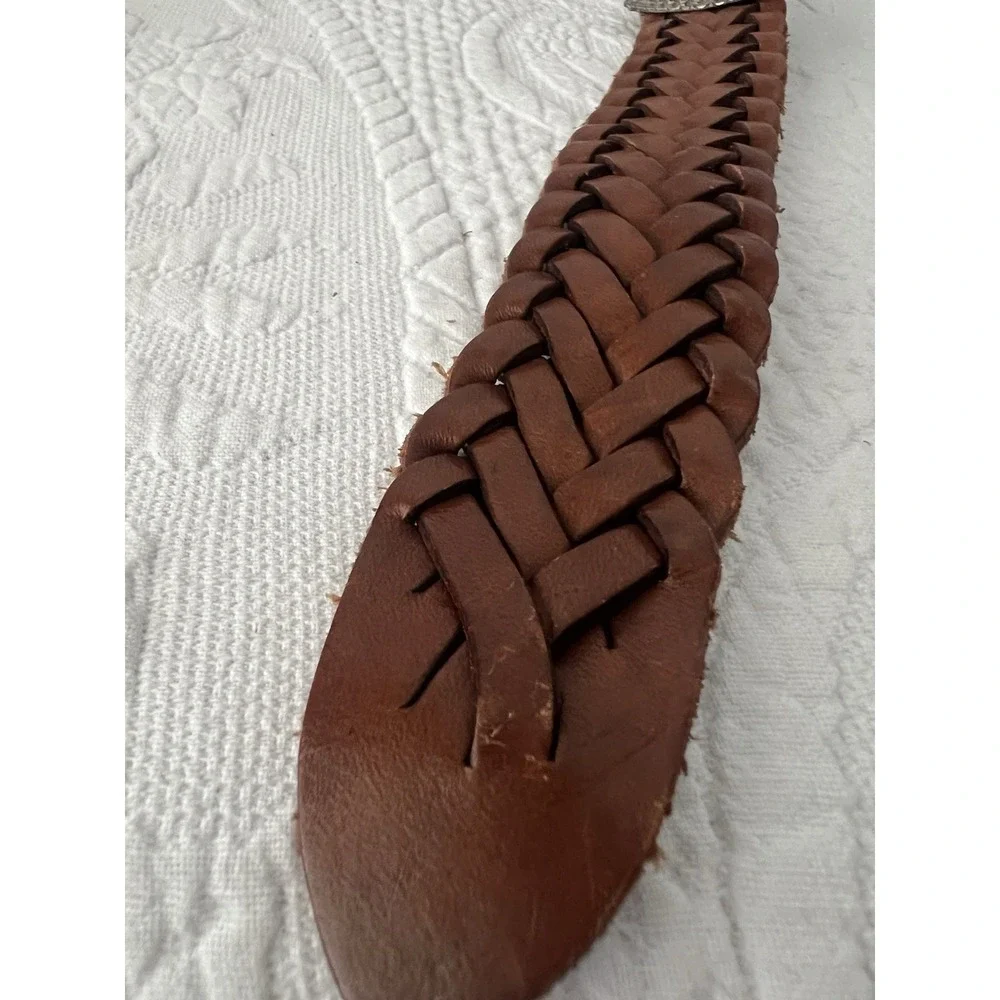 vintage BRIGHTON western CONCHO braided Leather 1991 Belt HEARTS 43908 Small